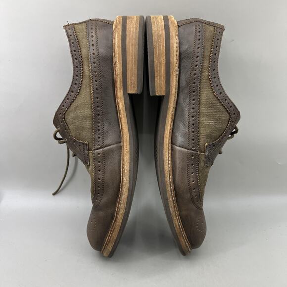 John Varvatos Shoes Mens Size 12 Brown Wingtip Oxford Leather Canvas Brogue - Picture 6 of 9